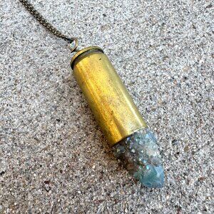 Aqua Aura Cactus Quartz Crystal & Bullet Necklace